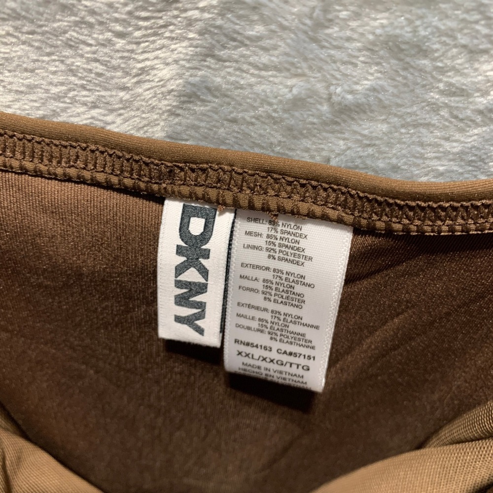 DKNY Womens Brown Ruffle V-Neck Ruched One Piece Swimsuit XXL DIMMS731 - Picture 5 of 7